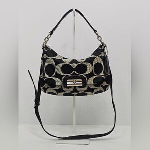 Coach Signature Monogram Front Pocket Small Shoulder Bag with Crossbody Strap